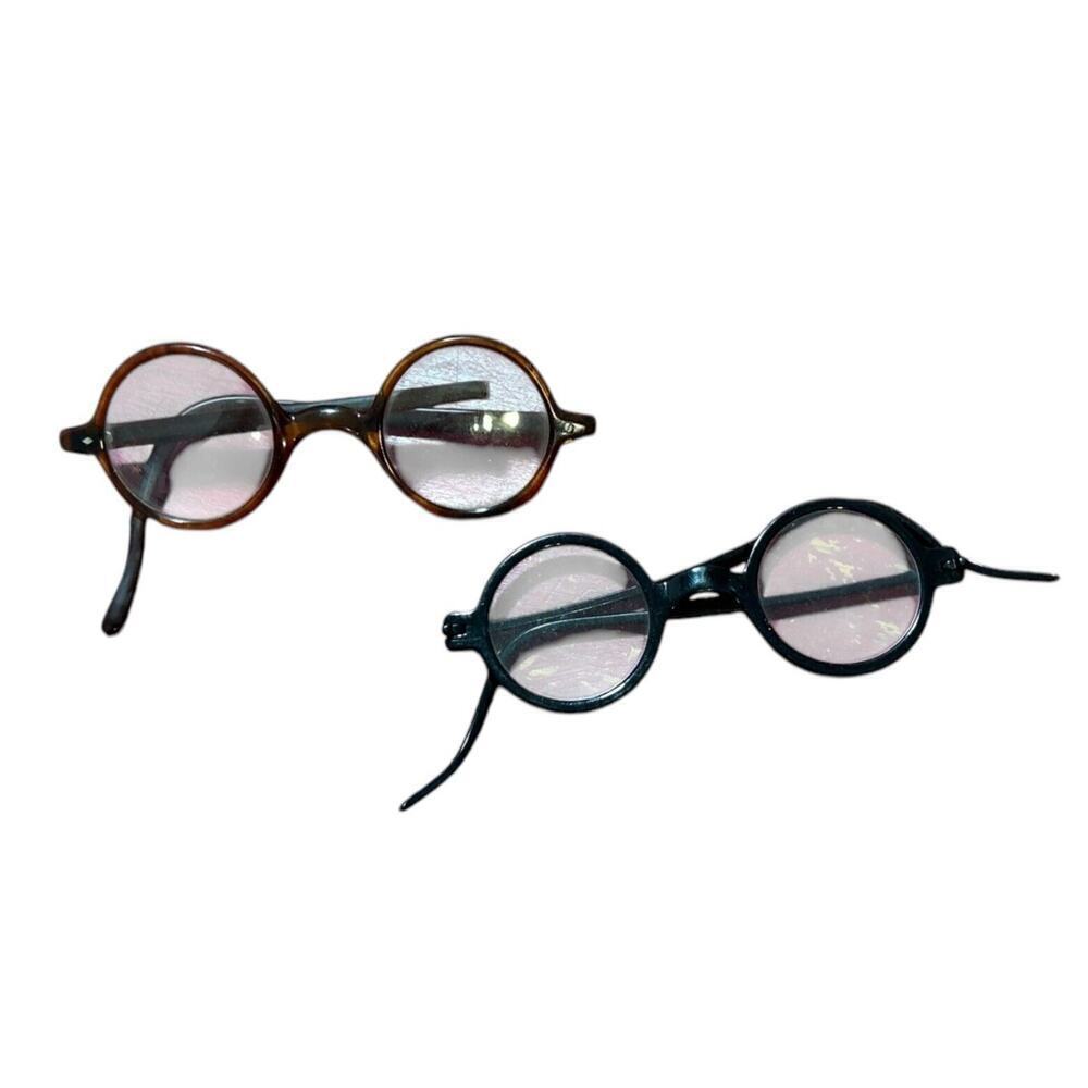 2 Pair Vintage Round Eye Glasses Black And Brown Harry Potter Resemblance - Picture 2 of 7
